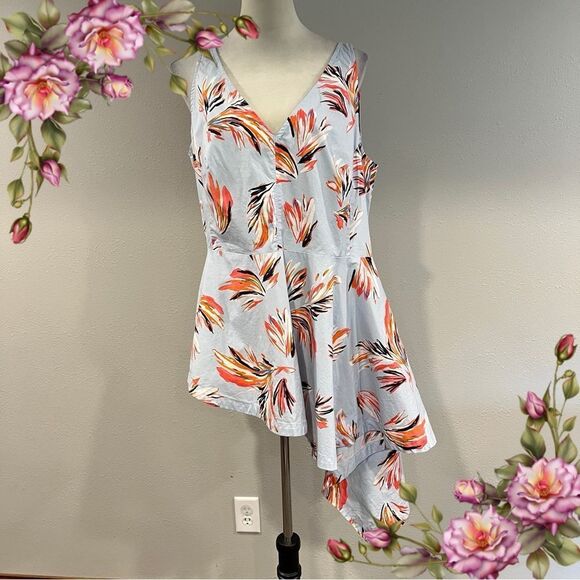 Lane Bryant Floral Asymmetrical v-neck sleeveless plus size top size 18 - Picture 1 of 13